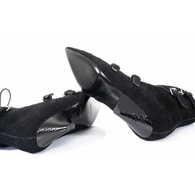 37.5 & 38 NEW $1,895 SAINT LAURENT Runway Black Suede BLAZE 45 BUCKLE Ankle BOOTS