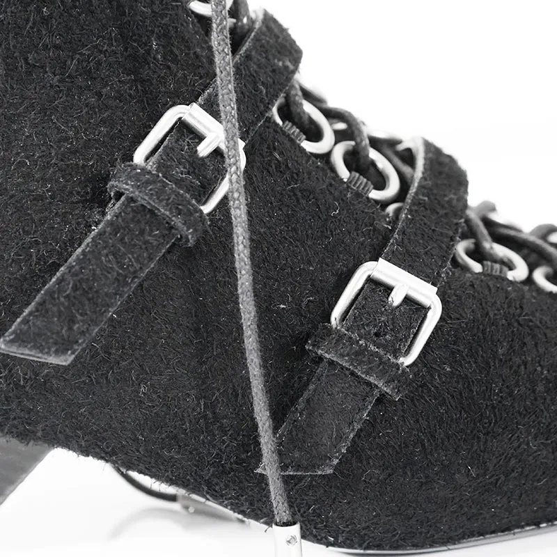 37.5 & 38 NEW $1,895 SAINT LAURENT Runway Black Suede BLAZE 45 BUCKLE Ankle BOOTS
