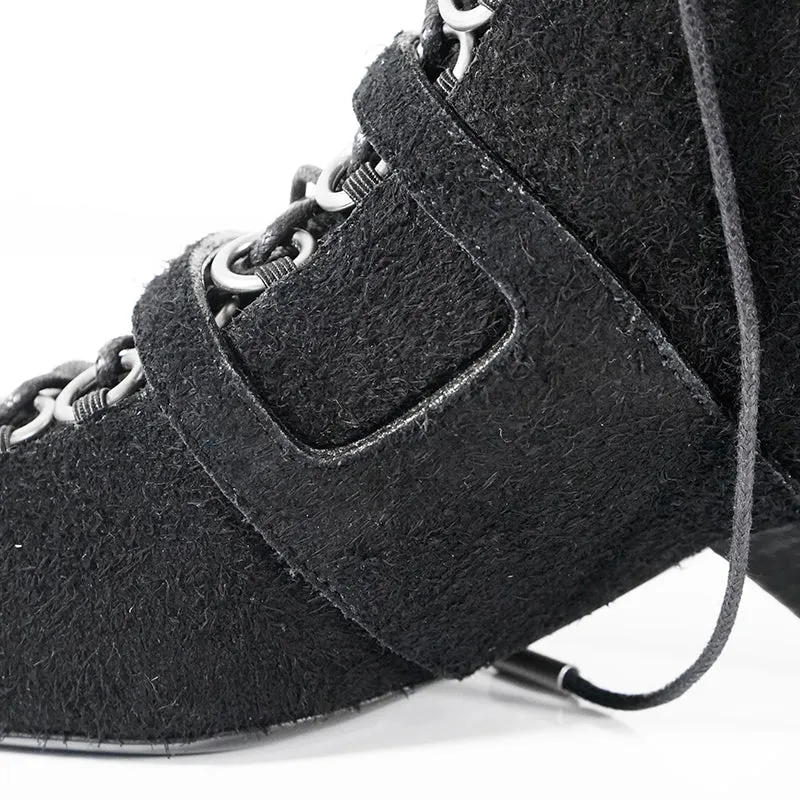 37.5 & 38 NEW $1,895 SAINT LAURENT Runway Black Suede BLAZE 45 BUCKLE Ankle BOOTS