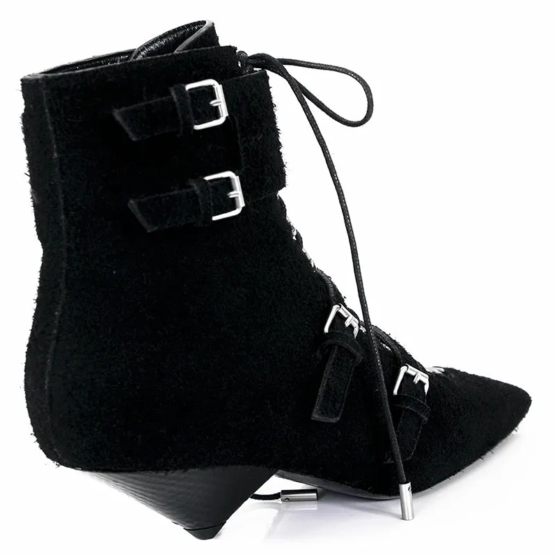 37.5 & 38 NEW $1,895 SAINT LAURENT Runway Black Suede BLAZE 45 BUCKLE Ankle BOOTS