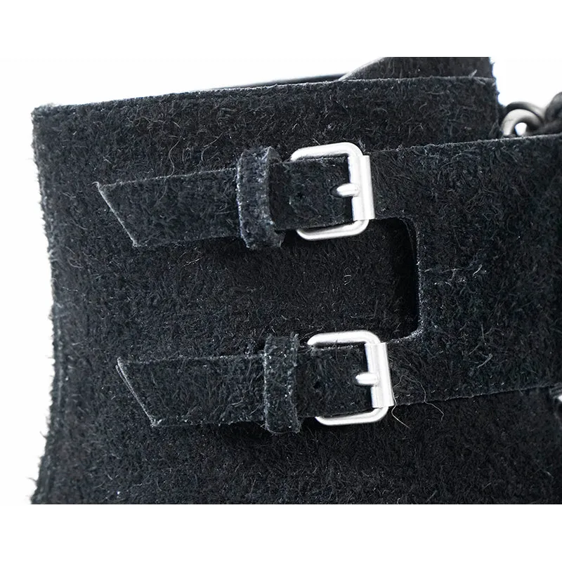 37.5 & 38 NEW $1,895 SAINT LAURENT Runway Black Suede BLAZE 45 BUCKLE Ankle BOOTS
