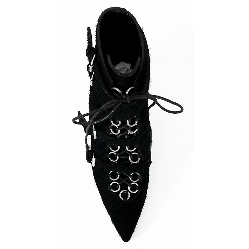 37.5 & 38 NEW $1,895 SAINT LAURENT Runway Black Suede BLAZE 45 BUCKLE Ankle BOOTS