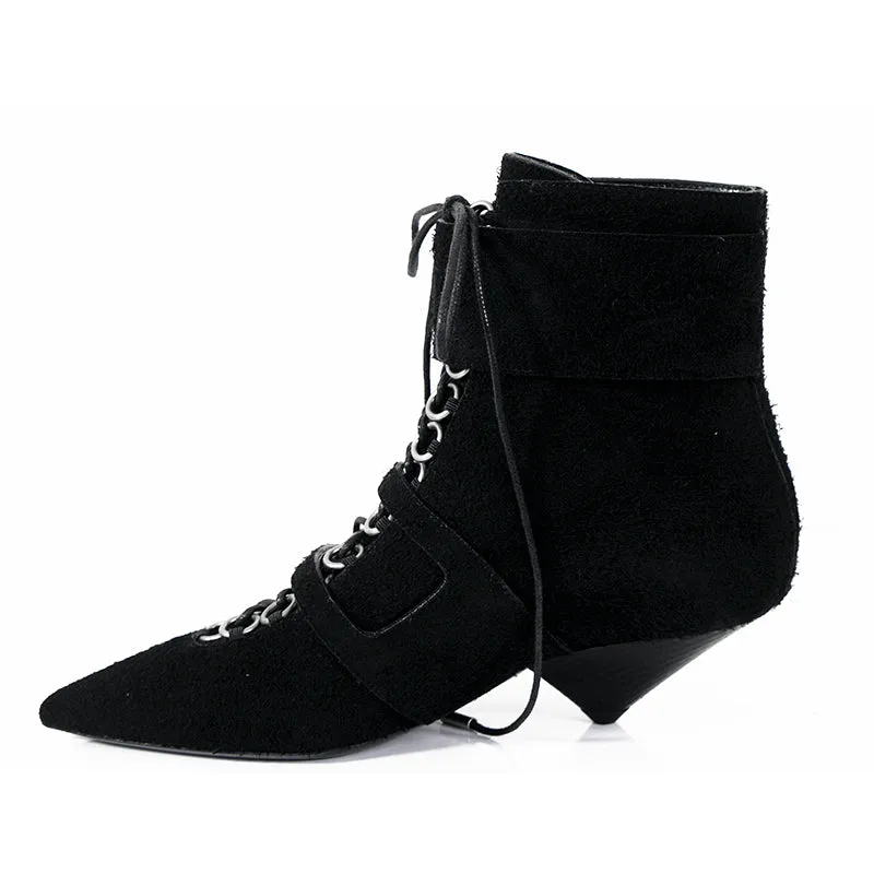 37.5 & 38 NEW $1,895 SAINT LAURENT Runway Black Suede BLAZE 45 BUCKLE Ankle BOOTS