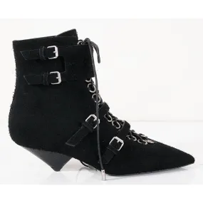 37.5 & 38 NEW $1,895 SAINT LAURENT Runway Black Suede BLAZE 45 BUCKLE Ankle BOOTS