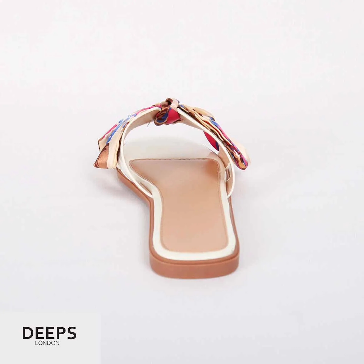 AISH WOMENS SCARF RIBBON BOW FLAT SLIDER SANDALS