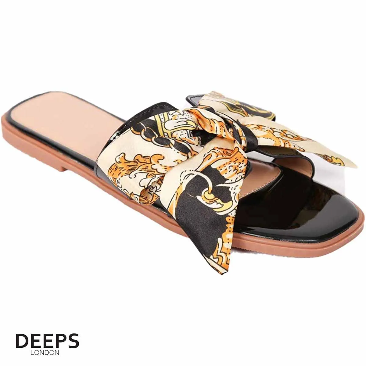 AISH WOMENS SCARF RIBBON BOW FLAT SLIDER SANDALS