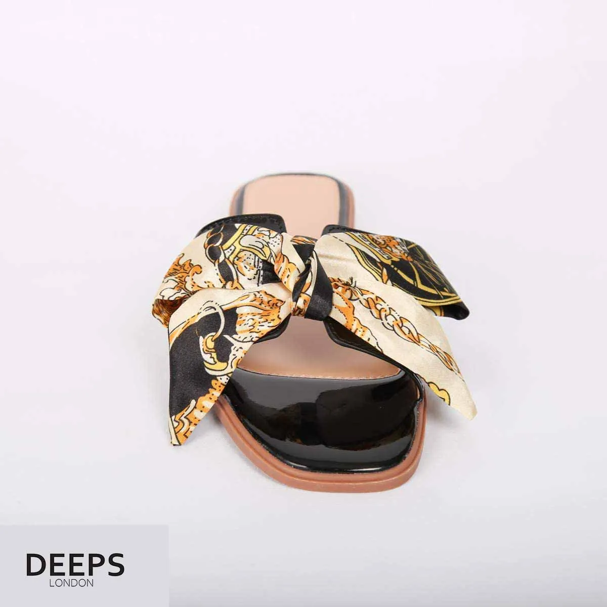 AISH WOMENS SCARF RIBBON BOW FLAT SLIDER SANDALS