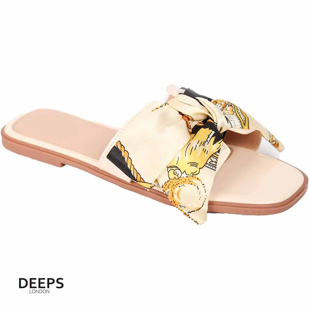 AISH WOMENS SCARF RIBBON BOW FLAT SLIDER SANDALS