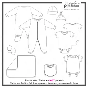 Baby Layette Sleepwear Fashion Flat Sketches / Fashion Technical Drawings Templates / Fashion design sketch bundle