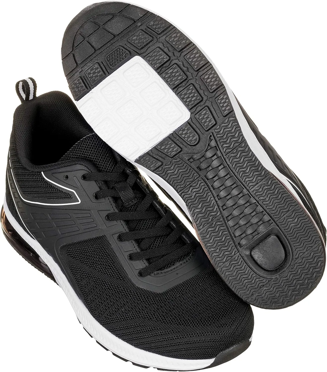 CALTO Men's Invisible Height Increasing Elevator Shoes - Black/White Super Lightweight Sporty Sneakers - 2.4 Inches Taller - Q231 - Size 9 D(M) US