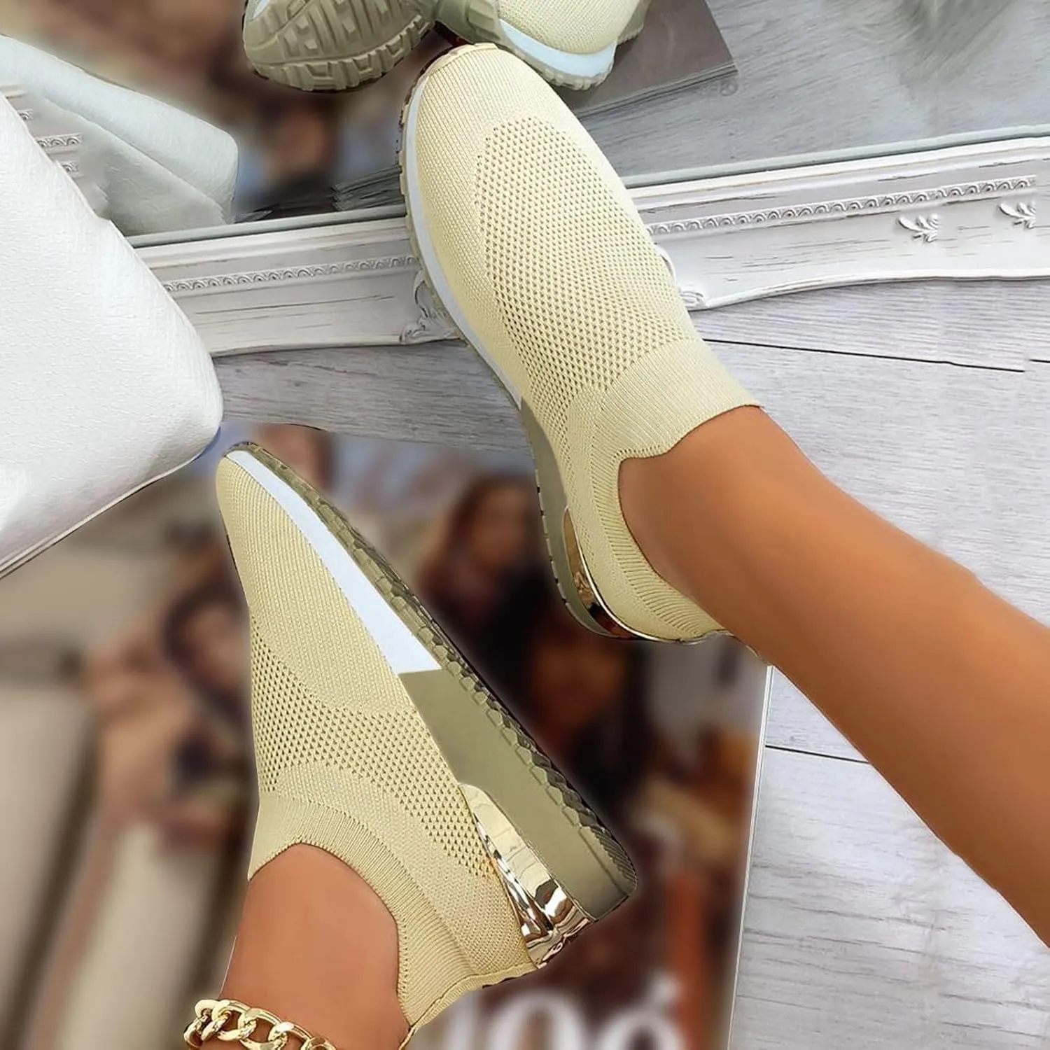 Cathalem Walking Shoes for Women Mesh Flat Shoes Casual Breathable Athletic Tennis Lightweight Summer Sneakers