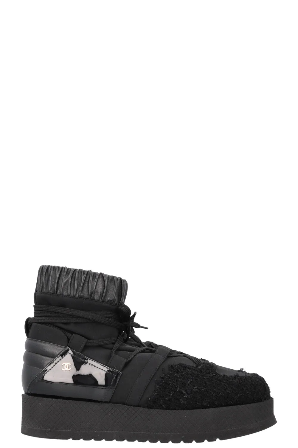 CHANEL 2019 Tweed Nylon Ankle Boots Black