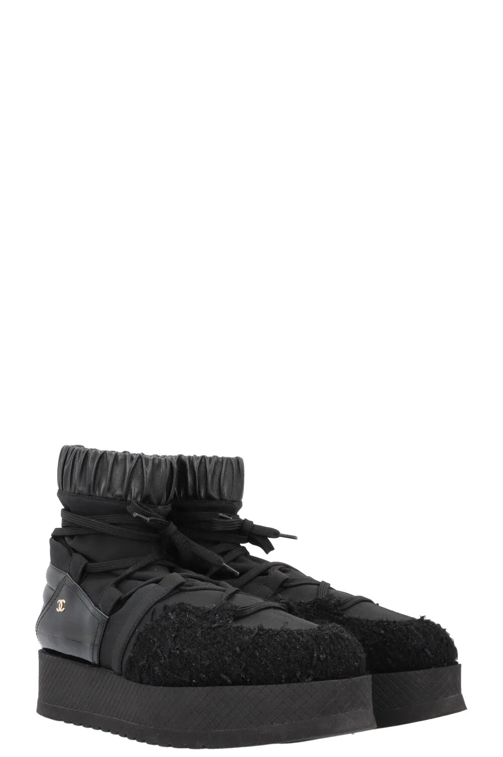 CHANEL 2019 Tweed Nylon Ankle Boots Black