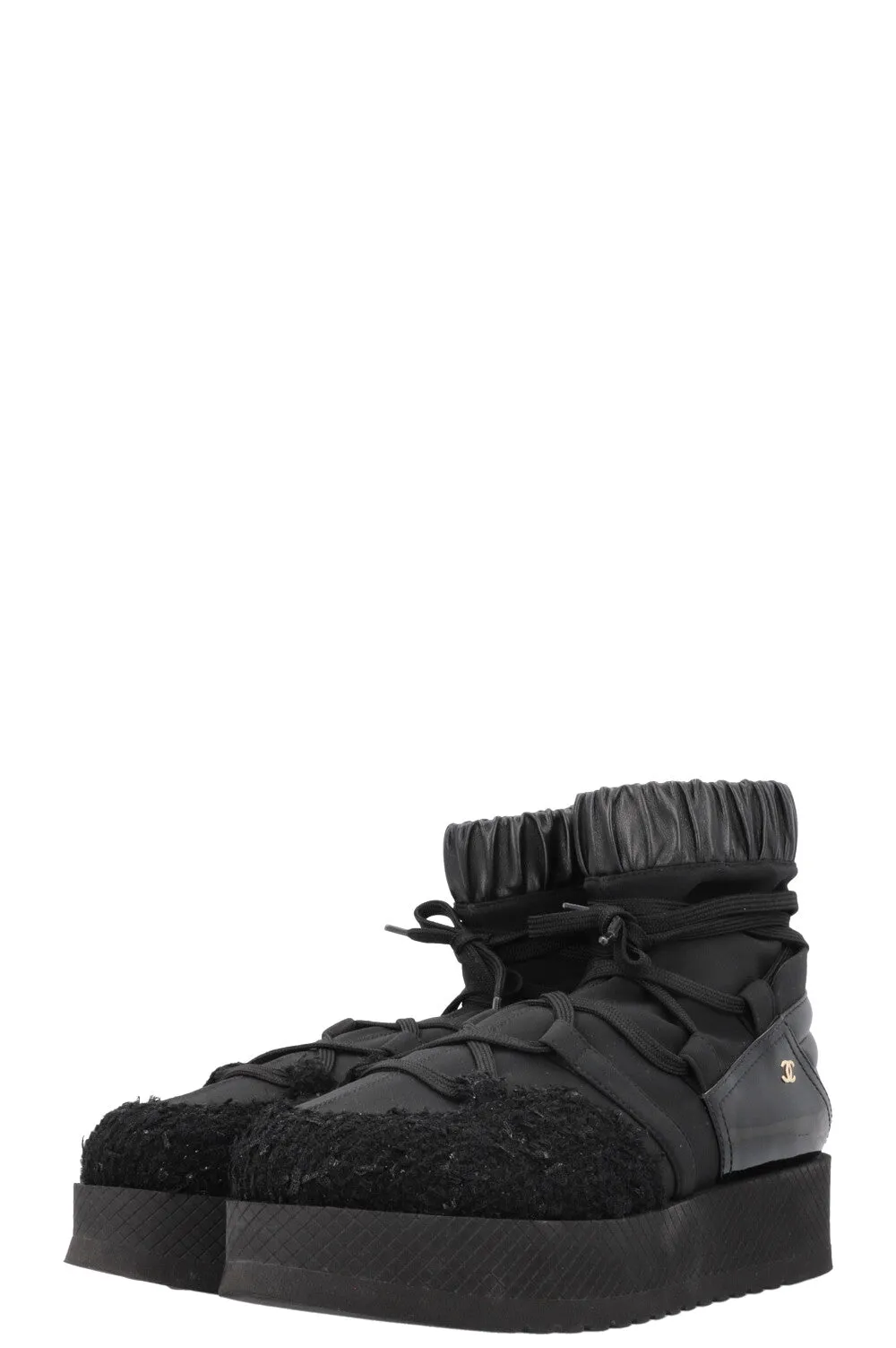 CHANEL 2019 Tweed Nylon Ankle Boots Black