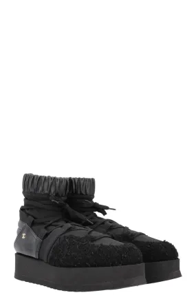 CHANEL 2019 Tweed Nylon Ankle Boots Black