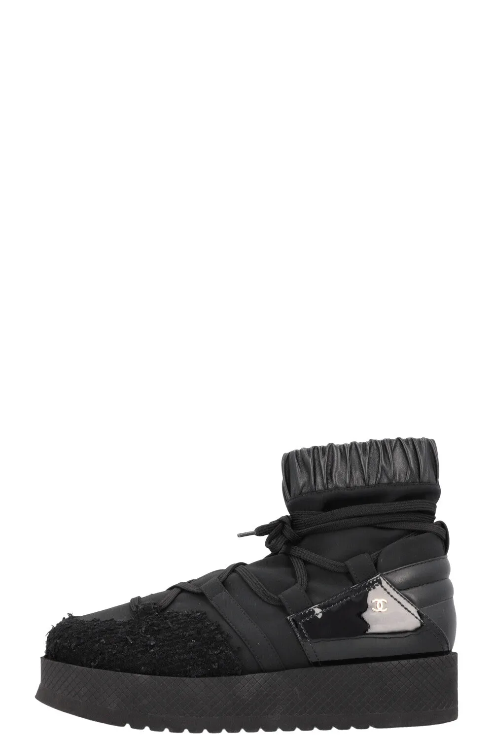 CHANEL 2019 Tweed Nylon Ankle Boots Black