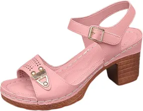 Chunky Block Heeled Sandals for Women Ankle Strappy Open Toe Dressy Heels Sandals Ladies Comfy Wedding Party Dress Shoes