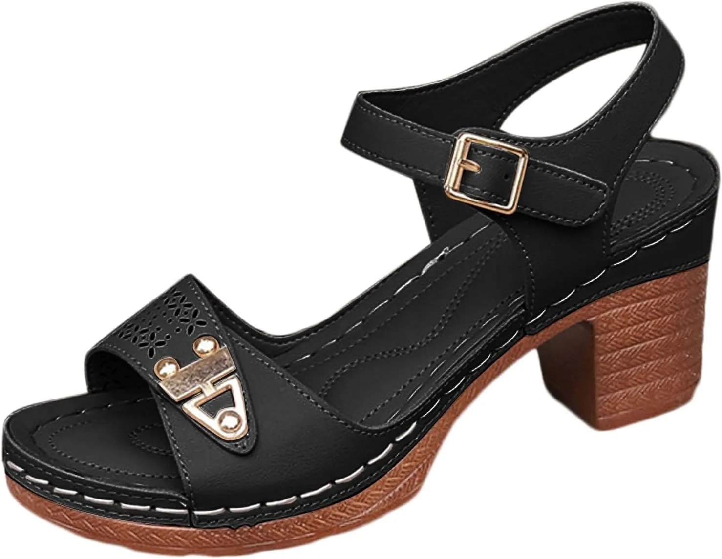 Chunky Block Heeled Sandals for Women Ankle Strappy Open Toe Dressy Heels Sandals Ladies Comfy Wedding Party Dress Shoes
