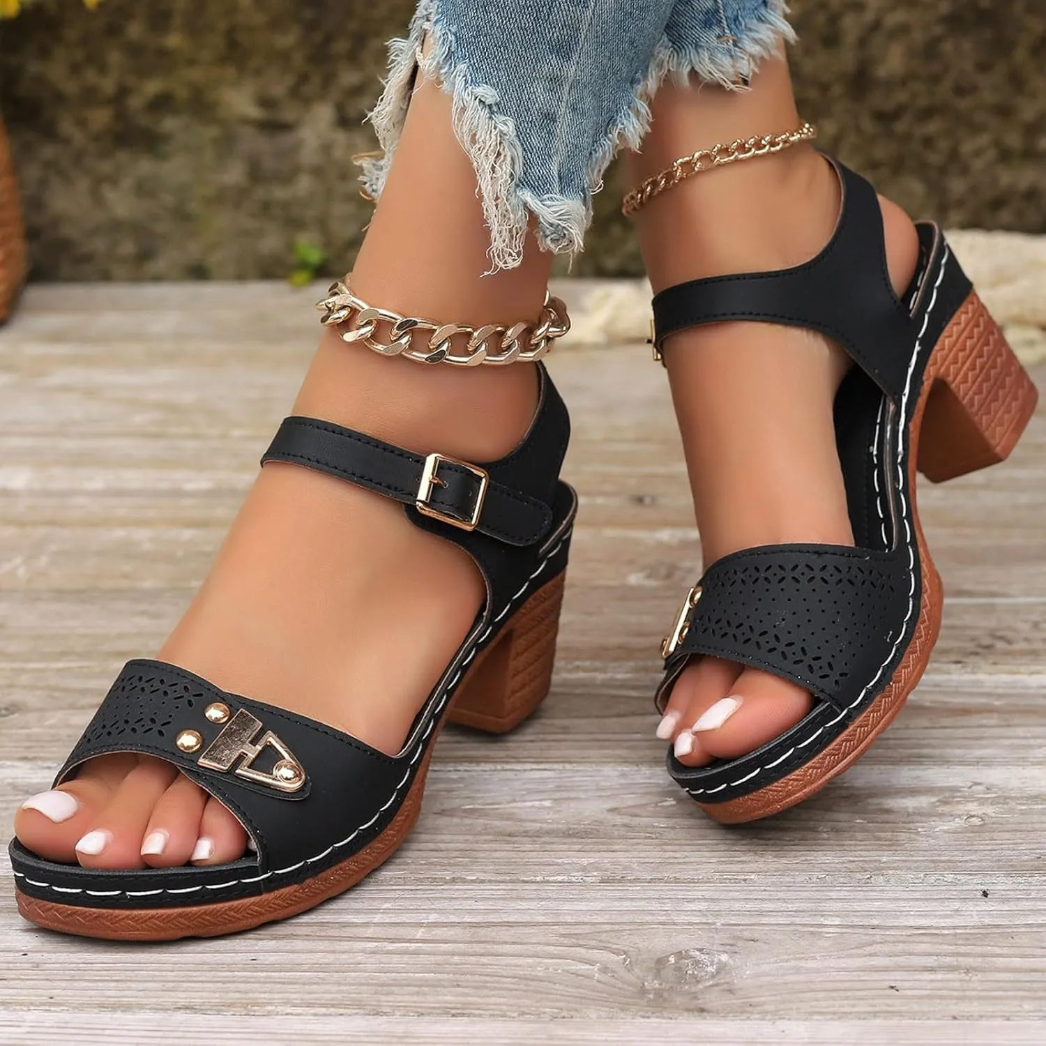 Chunky Block Heeled Sandals for Women Ankle Strappy Open Toe Dressy Heels Sandals Ladies Comfy Wedding Party Dress Shoes