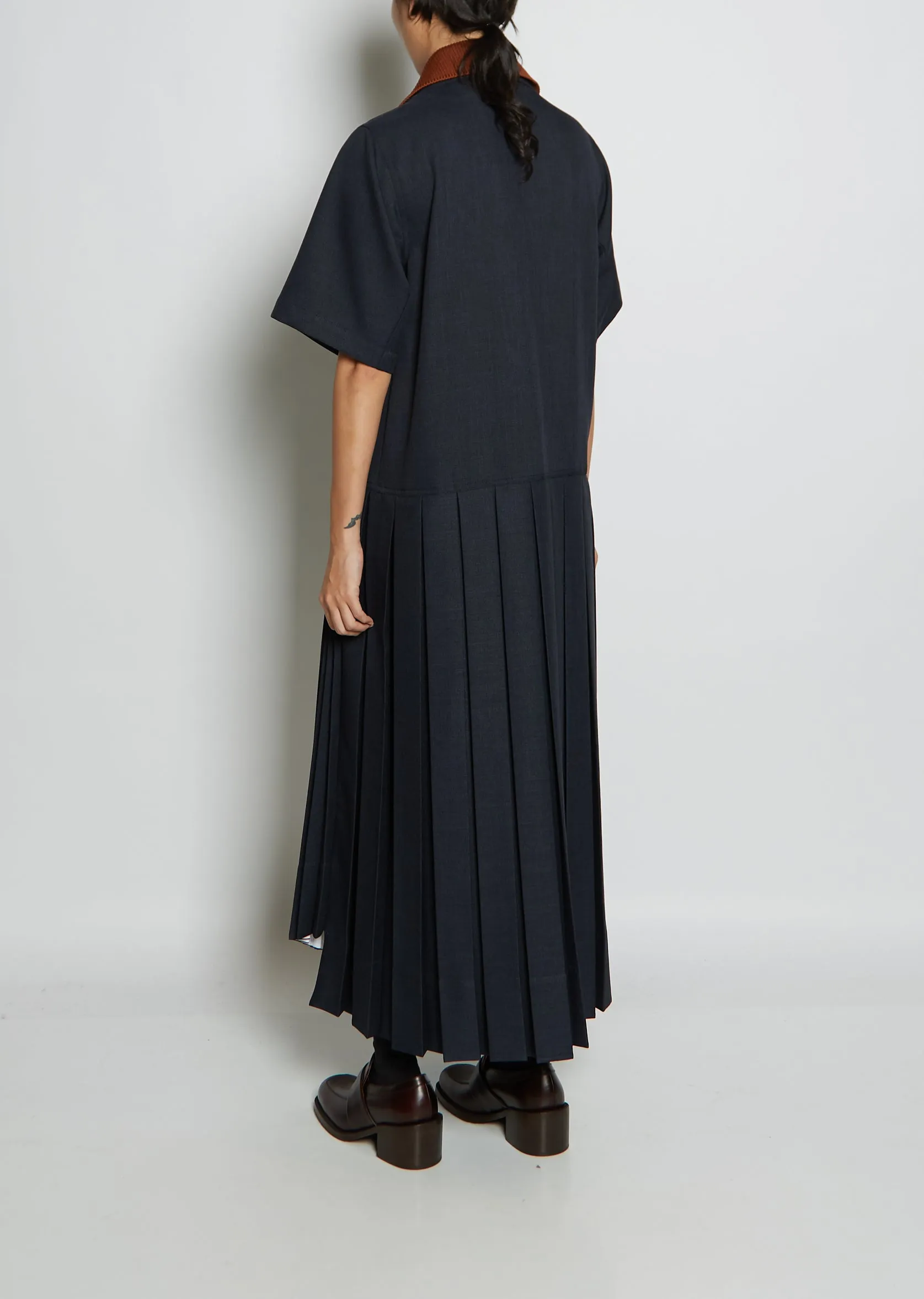 Collared Pleated Twill Dress