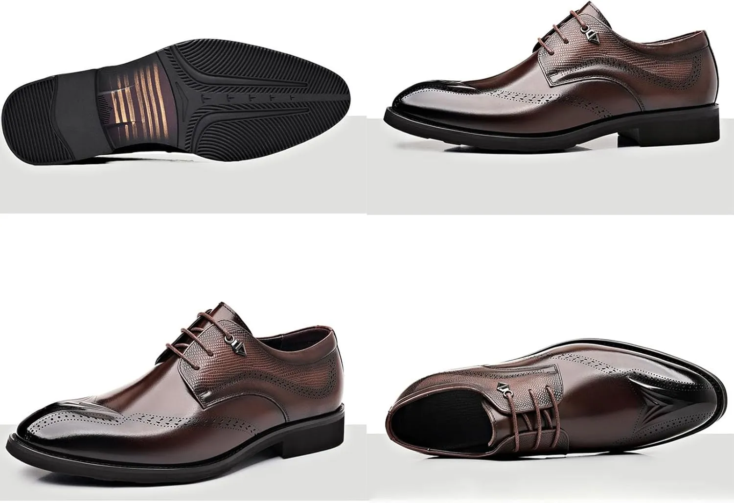 Dress Shoes Lace Up Oxford Classic Plain Toe Modern Leather Shoes for Men，Breathable Hollow Printing Genuine Leather in Classic Oxford
