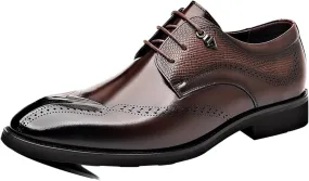 Dress Shoes Lace Up Oxford Classic Plain Toe Modern Leather Shoes for Men，Breathable Hollow Printing Genuine Leather in Classic Oxford
