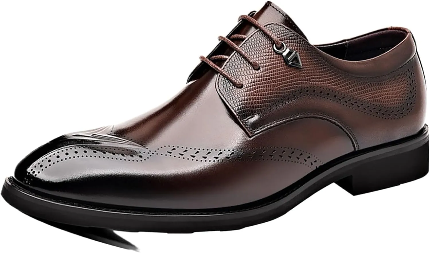 Dress Shoes Lace Up Oxford Classic Plain Toe Modern Leather Shoes for Men，Breathable Hollow Printing Genuine Leather in Classic Oxford