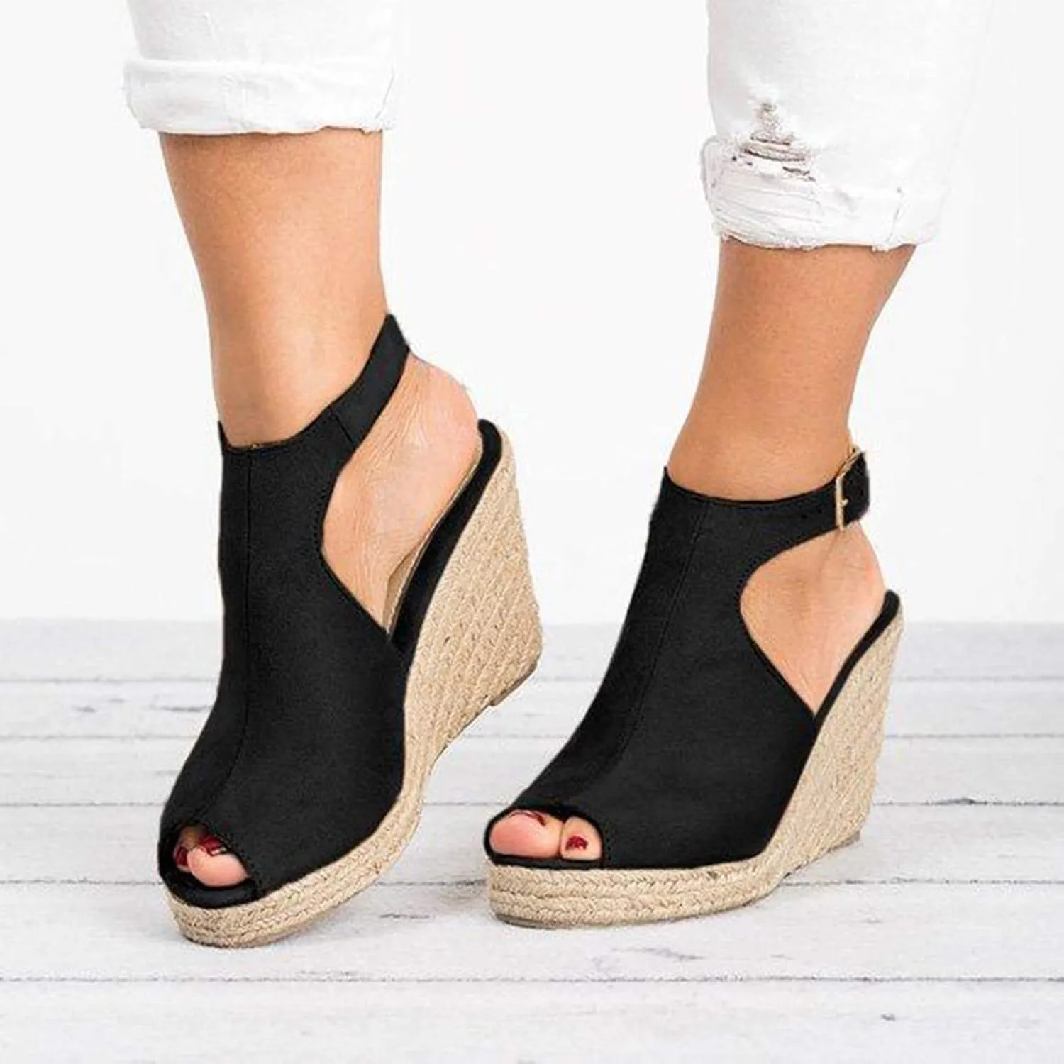Eduavar Sandals Women Fashion, Womens Sandals Dressy Summer Open Toe Wedge Sandals Ankle Strap Platform Sandals