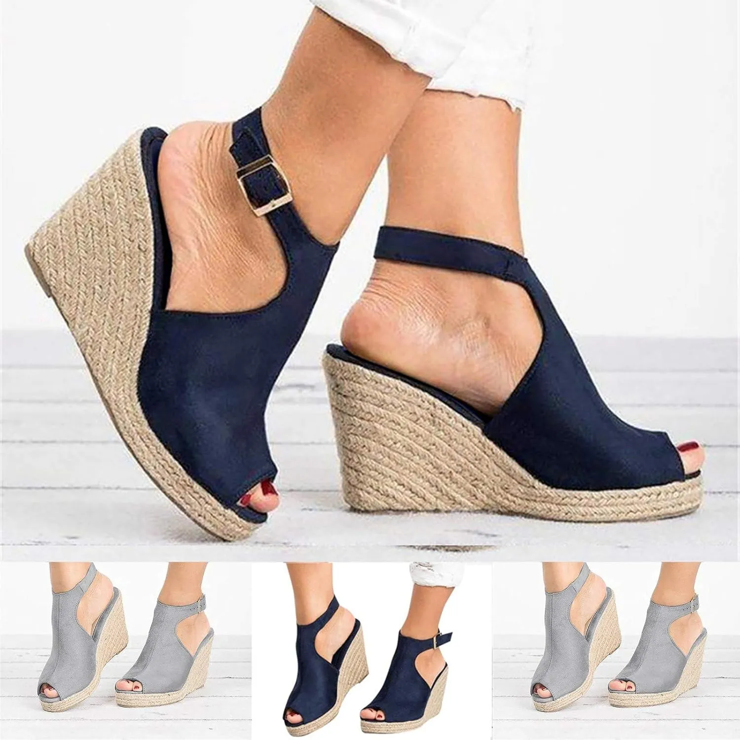 Eduavar Sandals Women Fashion, Womens Sandals Dressy Summer Open Toe Wedge Sandals Ankle Strap Platform Sandals