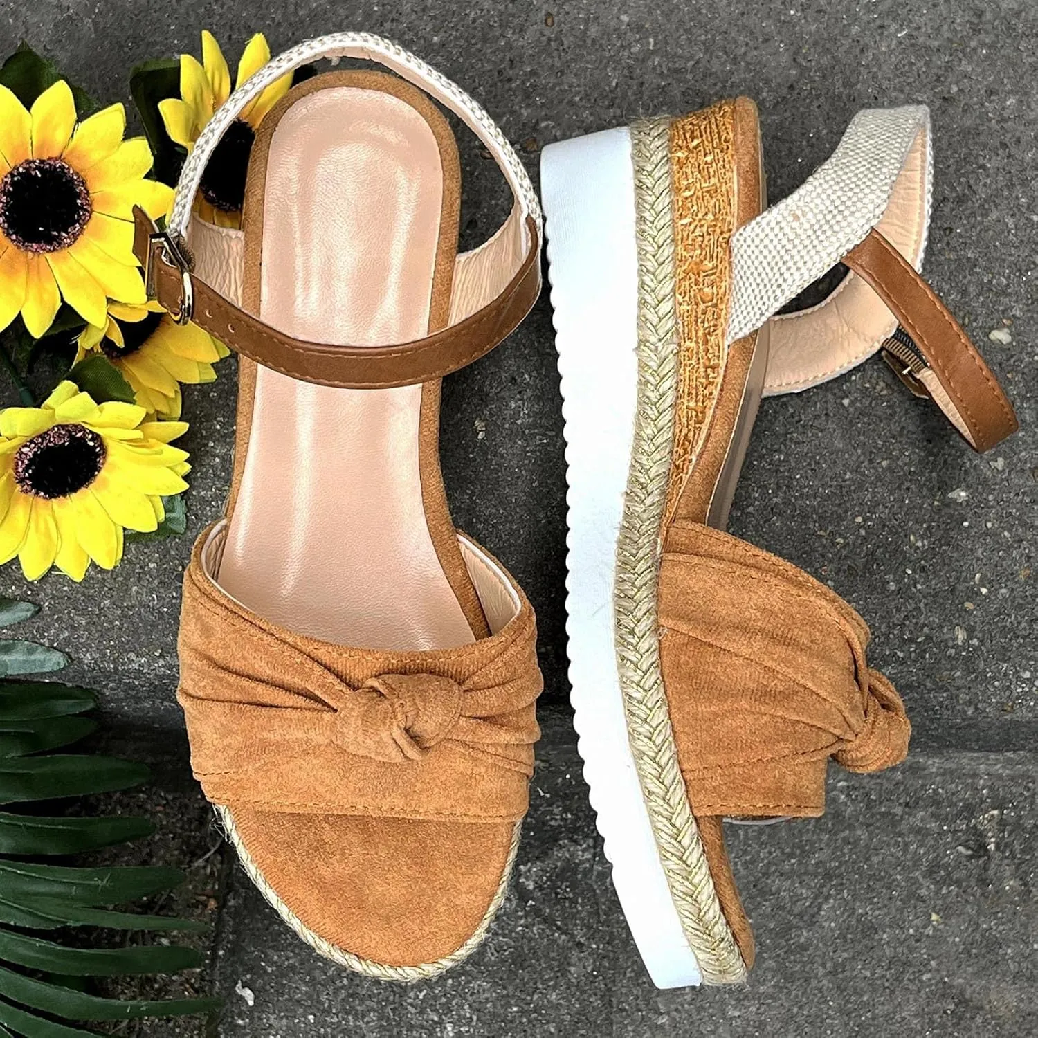 Eduavar Wedge Sandals for Women Summer Dressy Open Toe Ankle Strap Platform Sandals Dress Shoes Comfortable Outdoor Shoes
