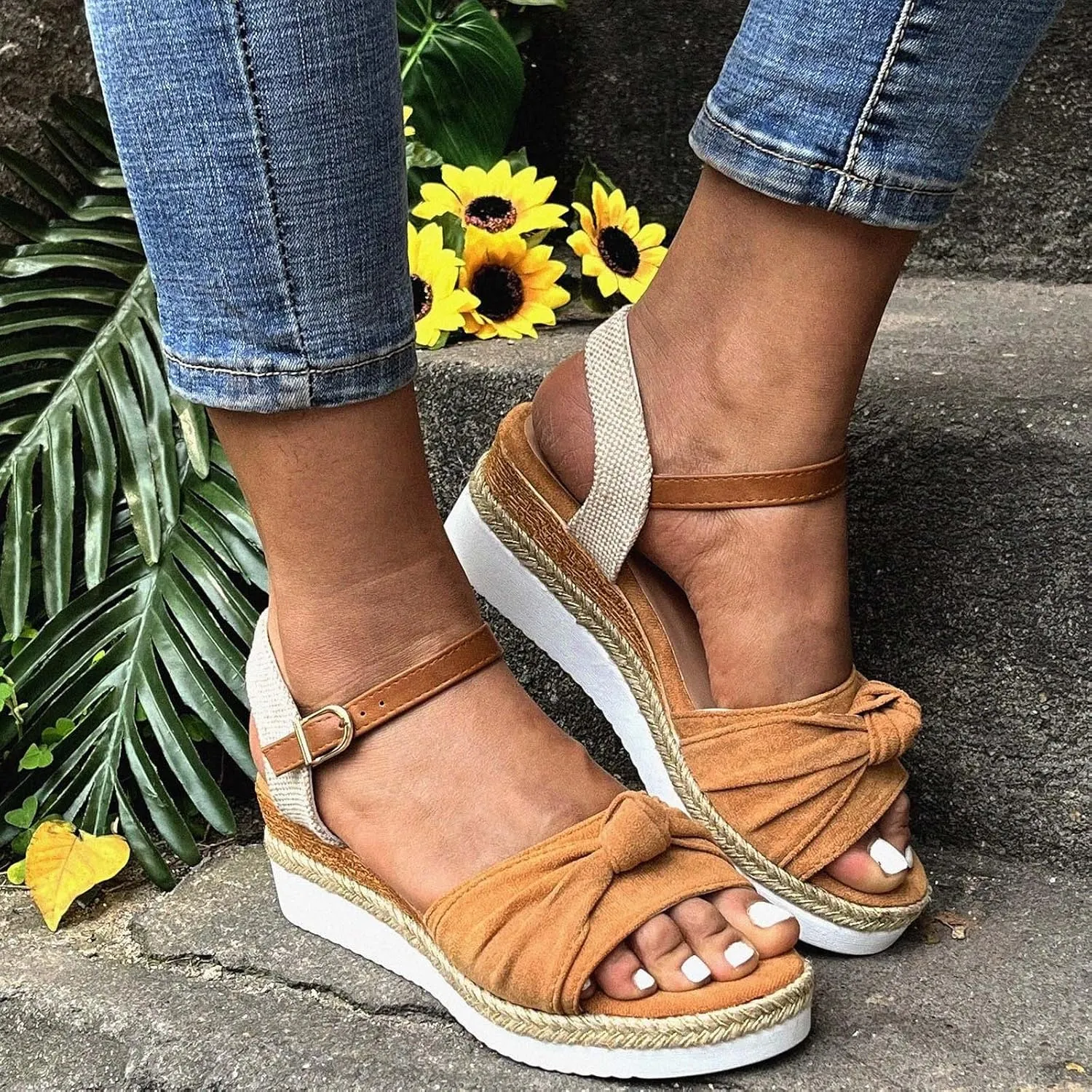 Eduavar Wedge Sandals for Women Summer Dressy Open Toe Ankle Strap Platform Sandals Dress Shoes Comfortable Outdoor Shoes