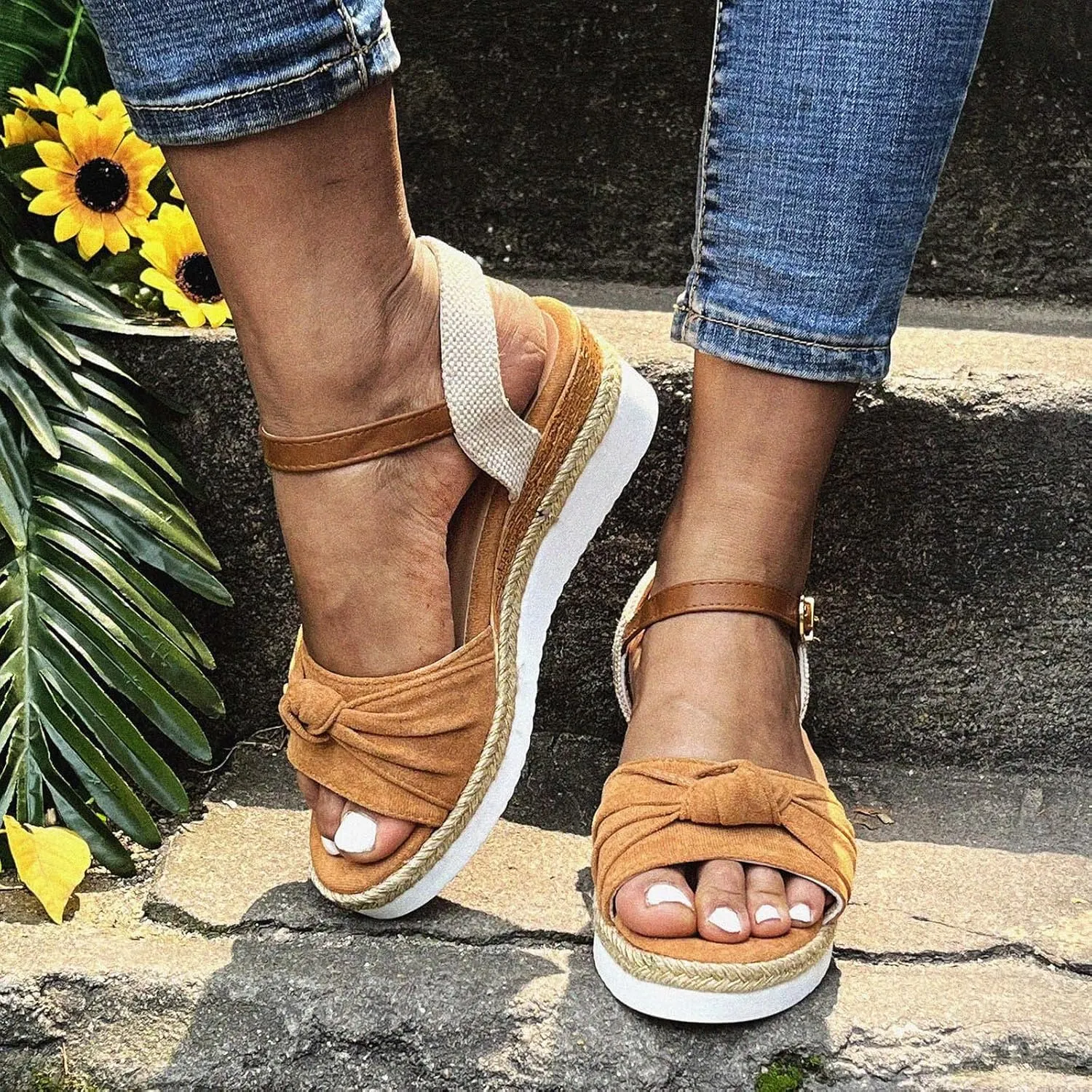 Eduavar Wedge Sandals for Women Summer Dressy Open Toe Ankle Strap Platform Sandals Dress Shoes Comfortable Outdoor Shoes