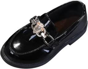 EnJoCho Tennis Shoes for Toddler Girls Slip On Leather Shoes Loafer Rhinestone Decoration Flats School Dress Shoes (Black, 27)