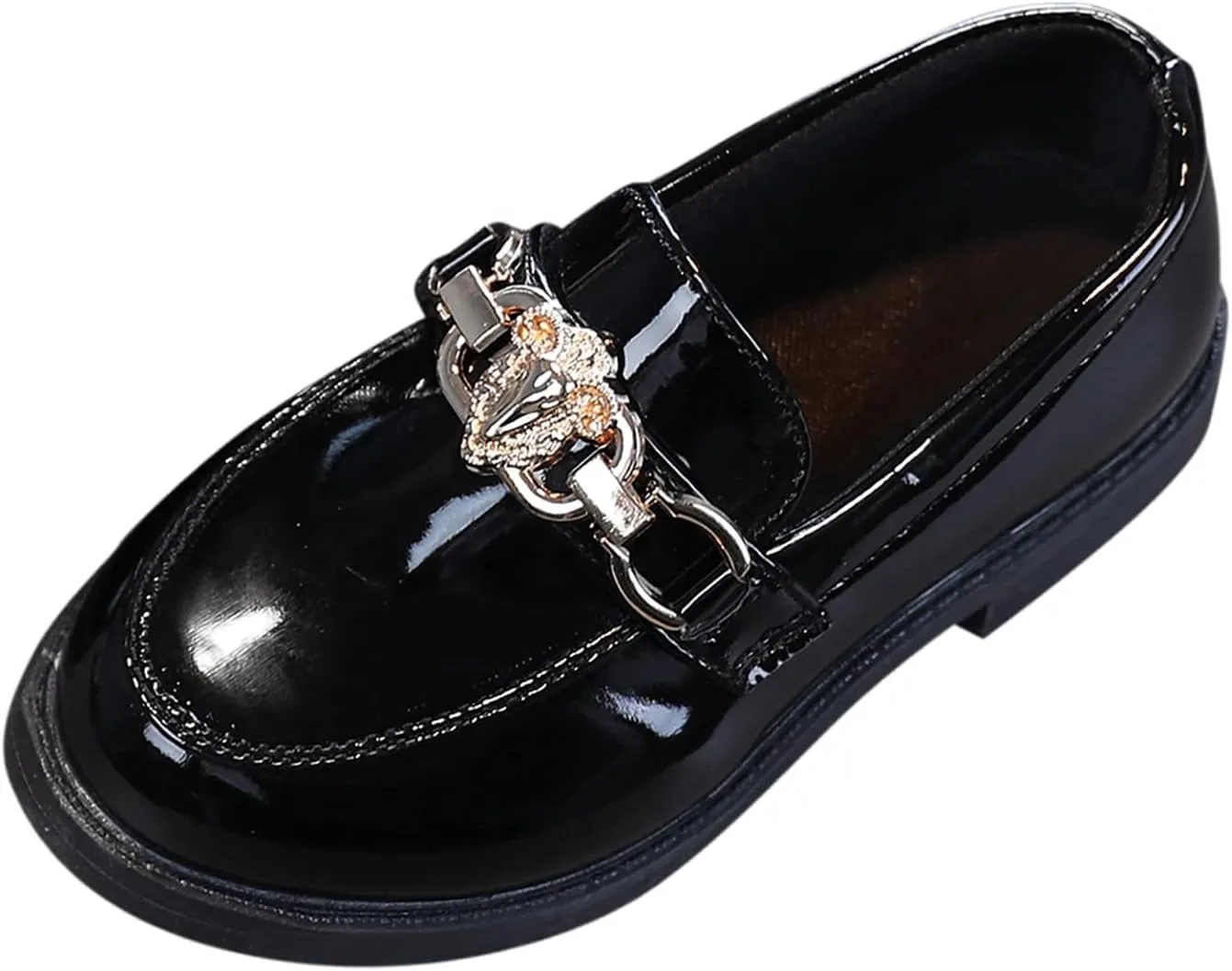 EnJoCho Tennis Shoes for Toddler Girls Slip On Leather Shoes Loafer Rhinestone Decoration Flats School Dress Shoes (Black, 27)