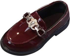 EnJoCho Tennis Shoes for Toddler Girls Slip On Leather Shoes Loafer Rhinestone Decoration Flats School Dress Shoes (Wine, 30)