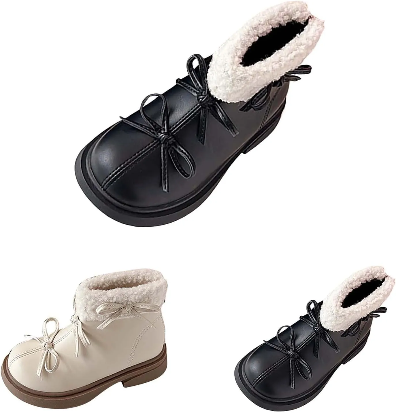 Girl Snow Boots Lace Up Plush Lined Slip On Shoes Leather Winter Walking Shoes Non Slip Round Toe Ankle Boots