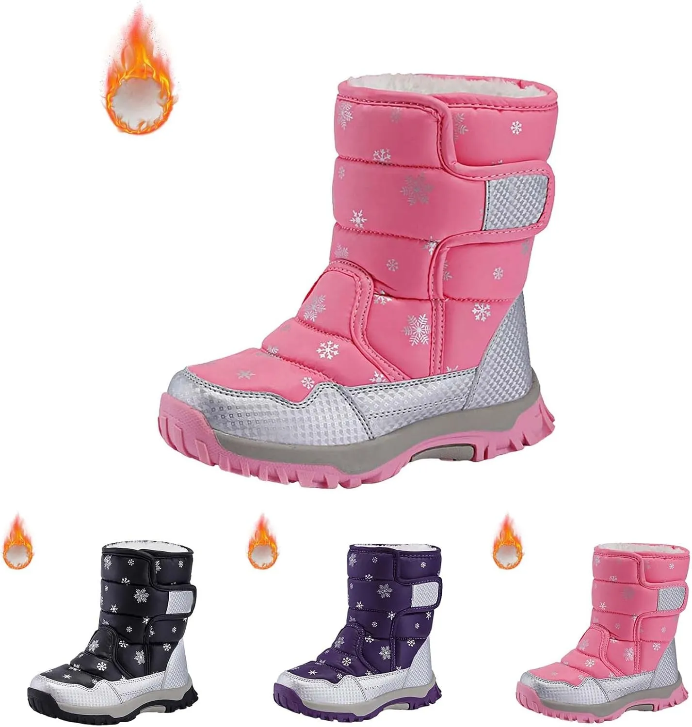 Girls Boys Snow Boots Outdoor Warm Comfortable Non Slip Mid Calf Padded Small Big Kids Plush Lined Winter Shoes