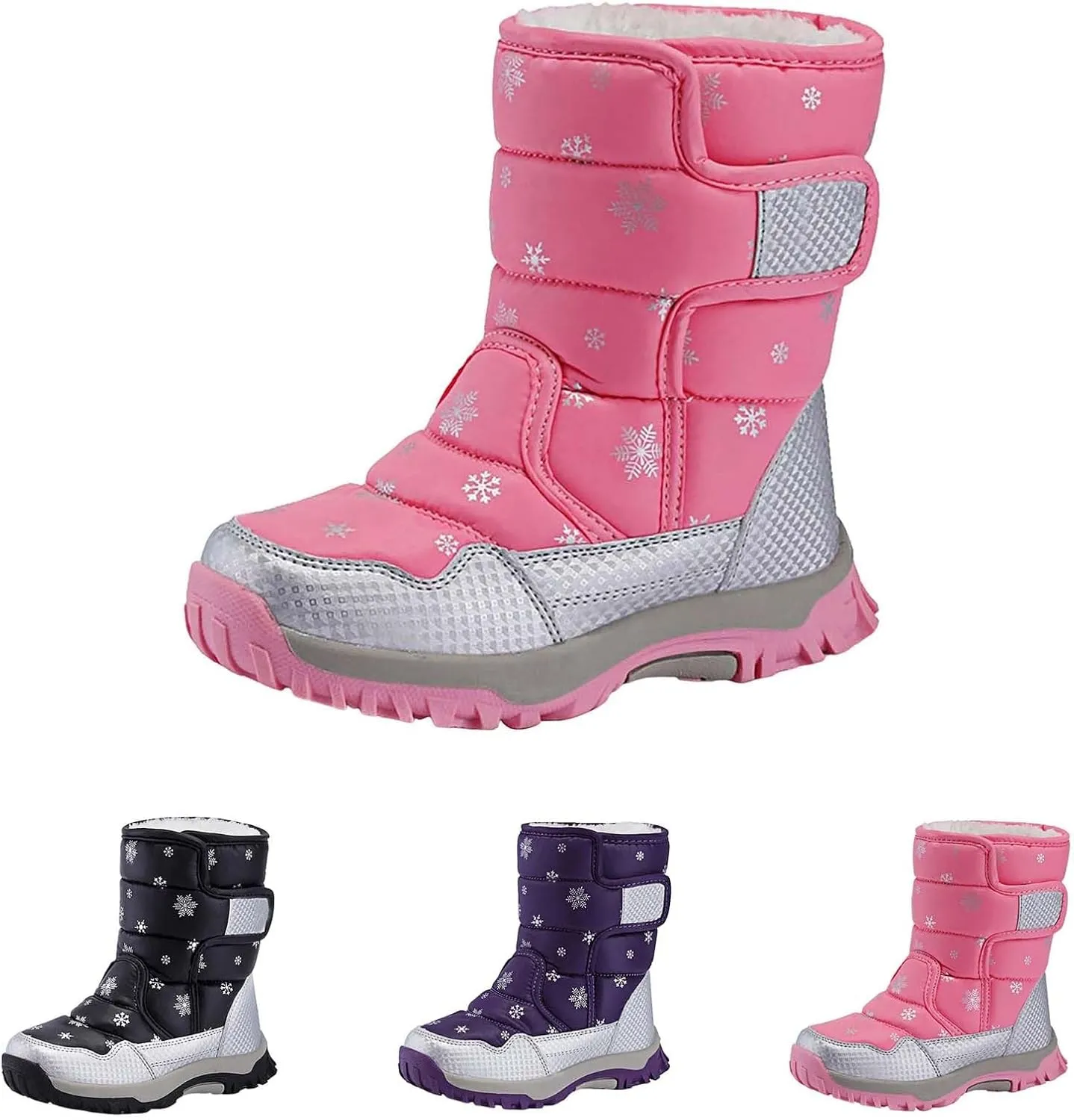 Girls Boys Snow Boots Outdoor Warm Comfortable Non Slip Mid Calf Padded Small Big Kids Plush Lined Winter Shoes