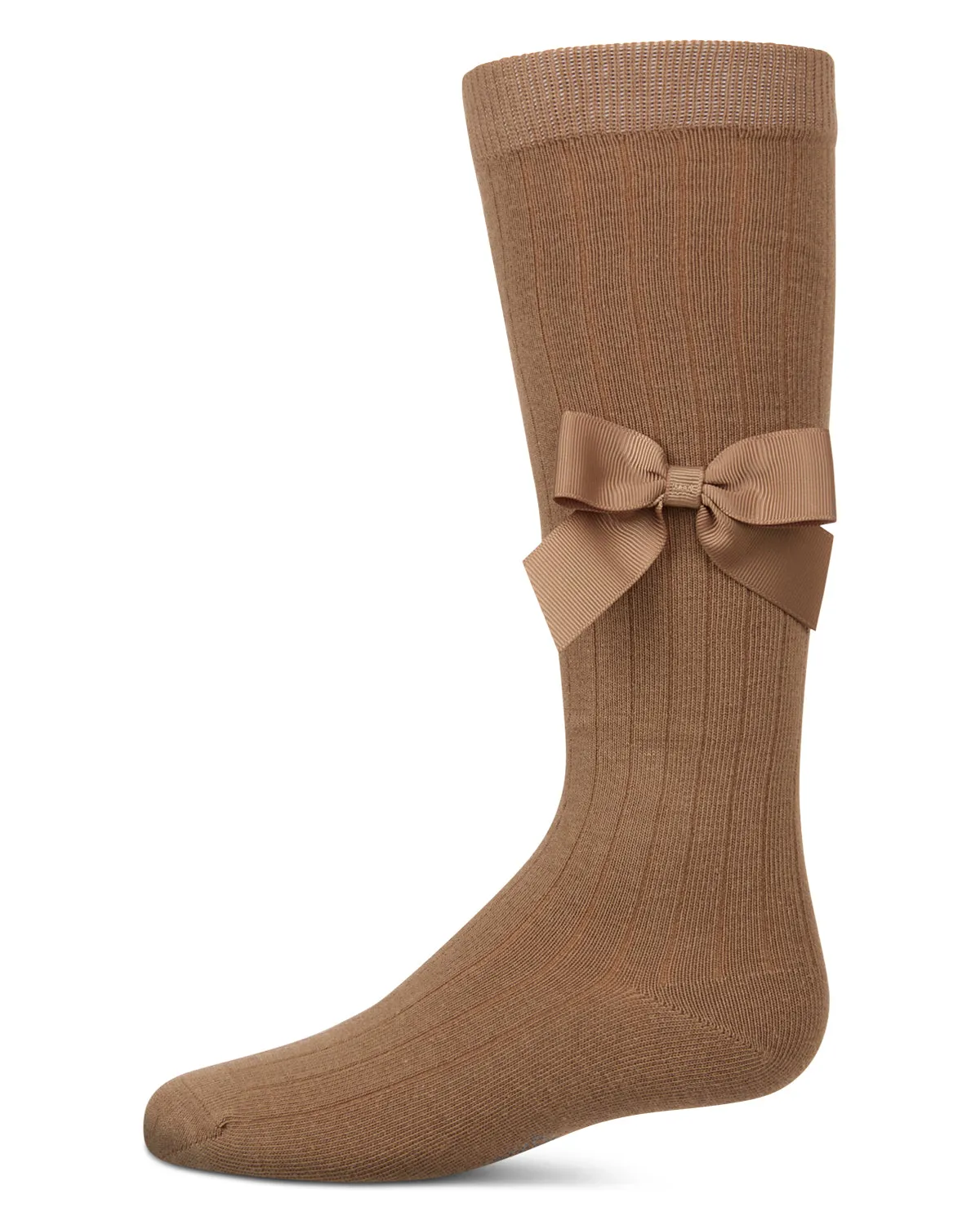 Girls Ribbed Stretch Cotton Bow Trim Knee Sock