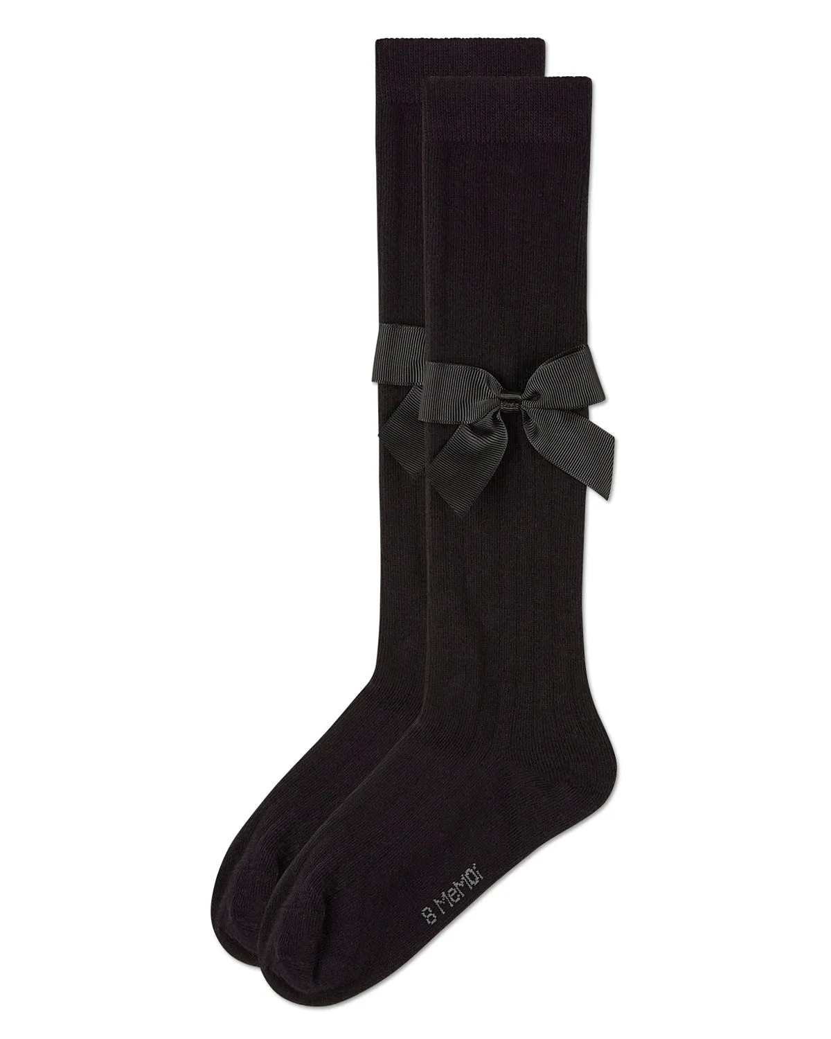 Girls Ribbed Stretch Cotton Bow Trim Knee Sock