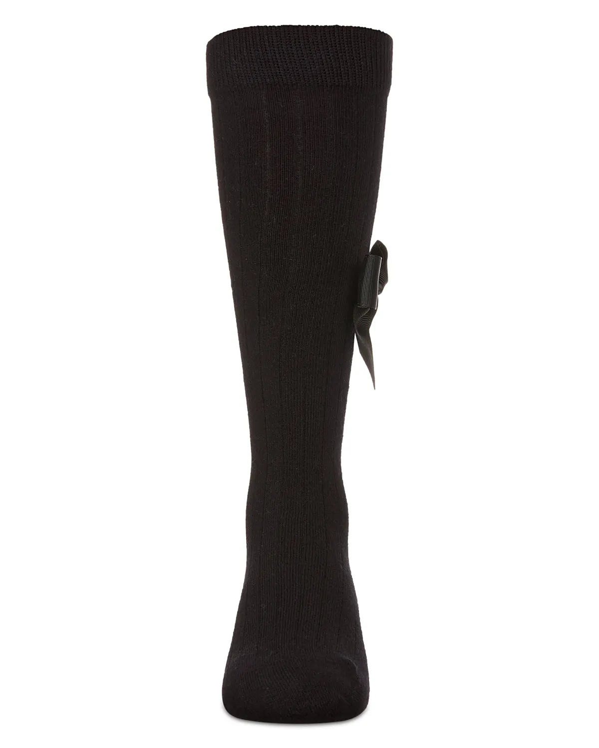 Girls Ribbed Stretch Cotton Bow Trim Knee Sock