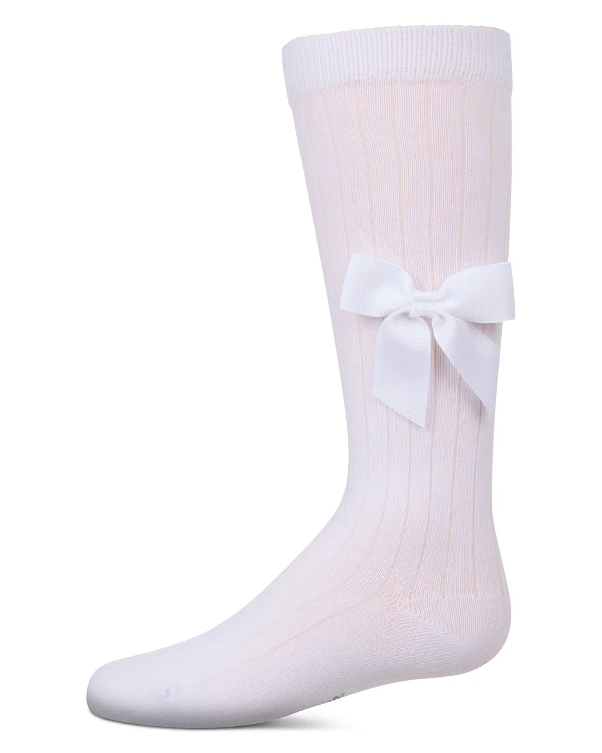 Girls Ribbed Stretch Cotton Bow Trim Knee Sock