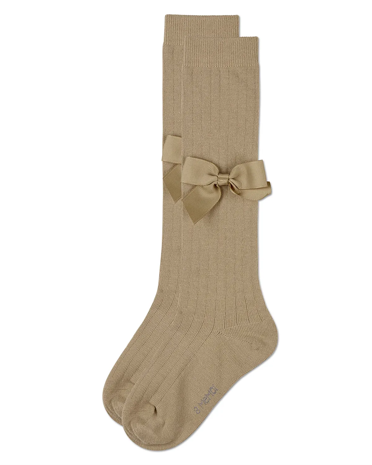 Girls Ribbed Stretch Cotton Bow Trim Knee Sock
