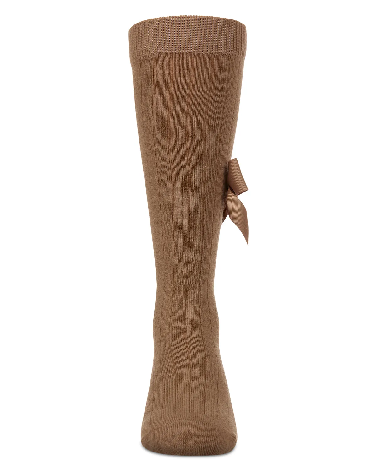 Girls Ribbed Stretch Cotton Bow Trim Knee Sock