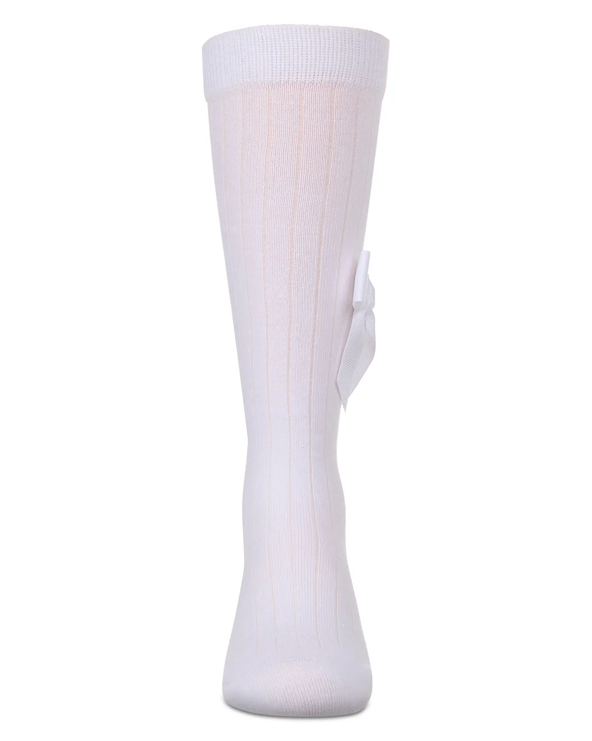 Girls Ribbed Stretch Cotton Bow Trim Knee Sock
