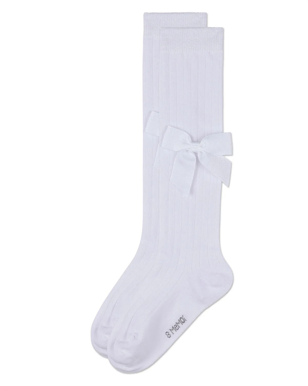 Girls Ribbed Stretch Cotton Bow Trim Knee Sock