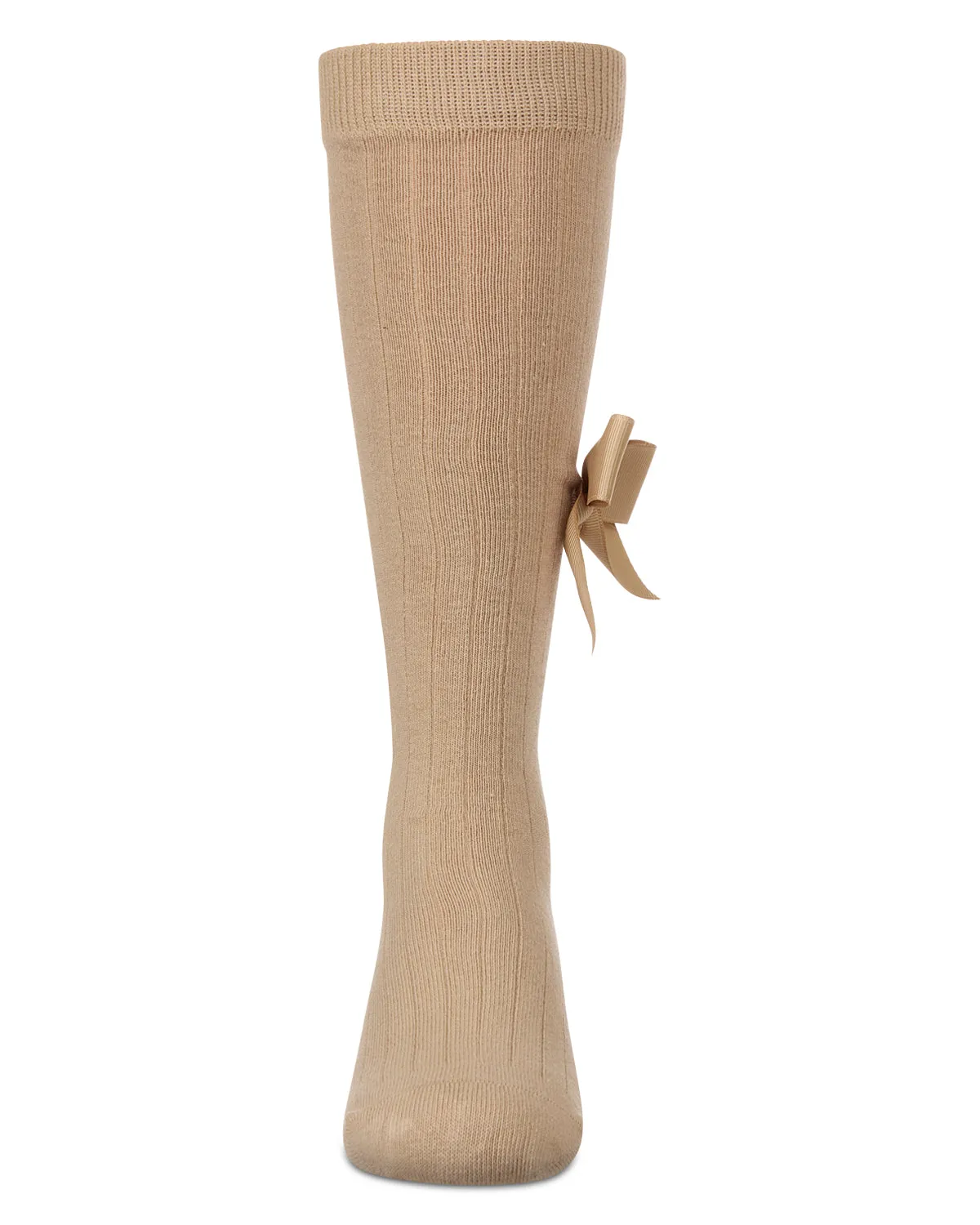 Girls Ribbed Stretch Cotton Bow Trim Knee Sock