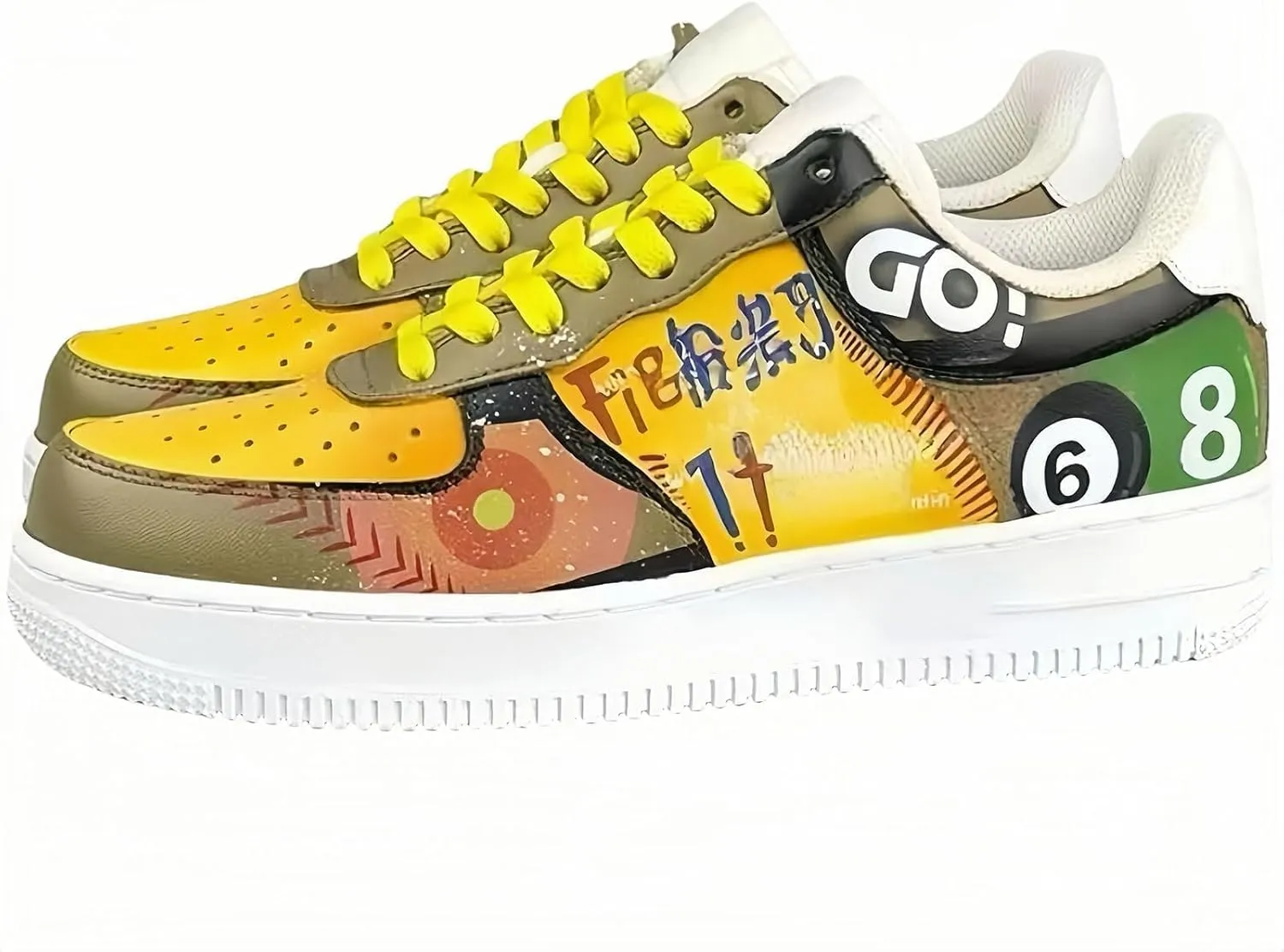 Hand-Painted Platform Sneakers, Artistic Fashion Chunky Casual Shoes, Yellow and White, Unisex