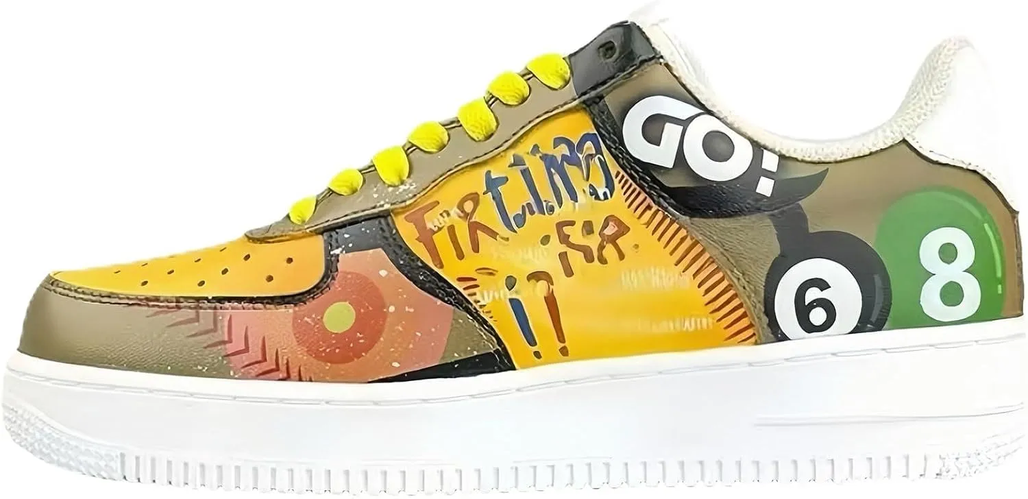Hand-Painted Platform Sneakers, Artistic Fashion Chunky Casual Shoes, Yellow and White, Unisex