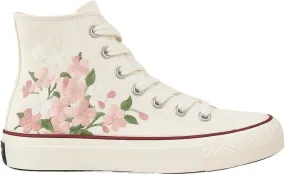 Hand-Painted Sakura Canvas Shoes Women’s High-Top Sneakers Collab – Vintage Floral Art Style, Lightweight & Non-Slip Casual Graffiti Shoes for Girls Students